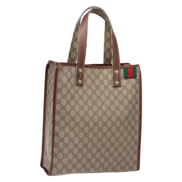 GUCCI GG Supreme Web Sherry Line Tote Bag Pvc Beige Red - Picture 1 of 16